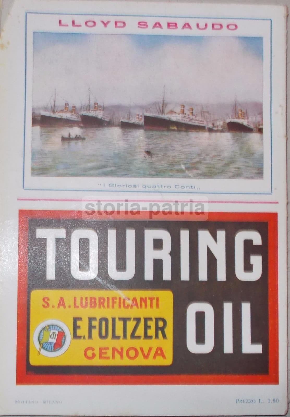 Pubblicità Lloyd Sabaudo 1928, I Quattro Conti E Lubrificanti Foltzer