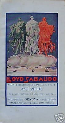 Manifesto Lloyd Sabaudo Genova Americhe Australia Anni '20