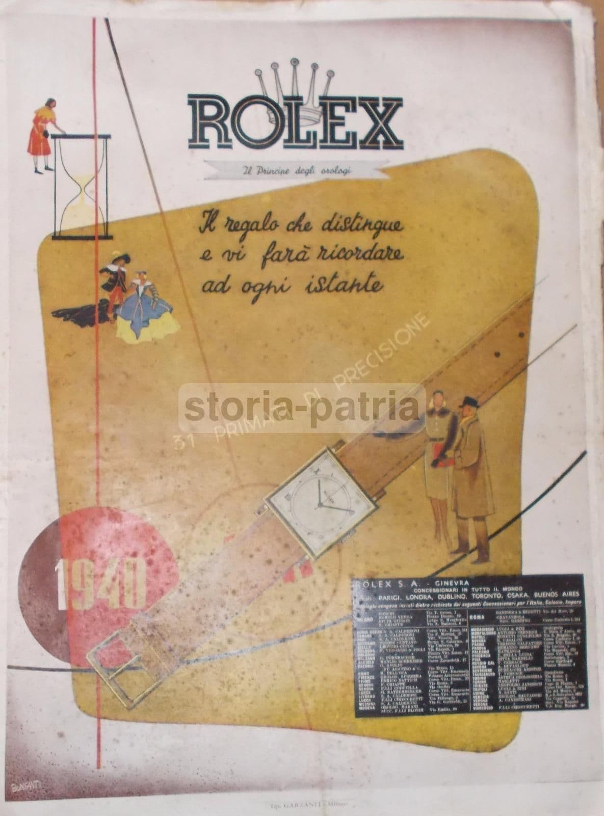 Stampa Pubblicitaria Rolex 1941, Bonfanti Con Clessidra