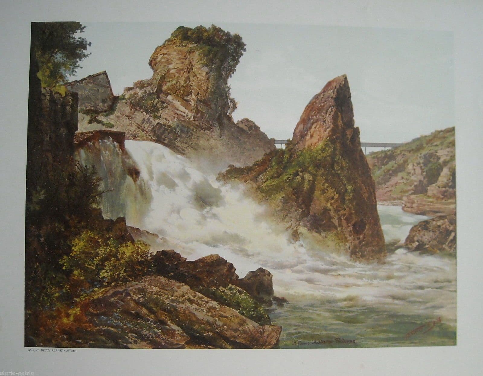 Stampa Antica Fiume Adda A Paderno Carlo Ferrario 1904