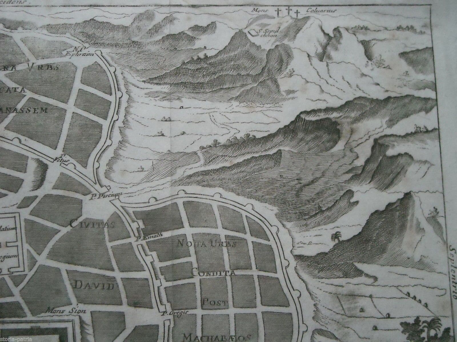 Mappa Topografica Antica Di Gerusalemme, Tempio, Cedron E Calvario, XVIII Secolo