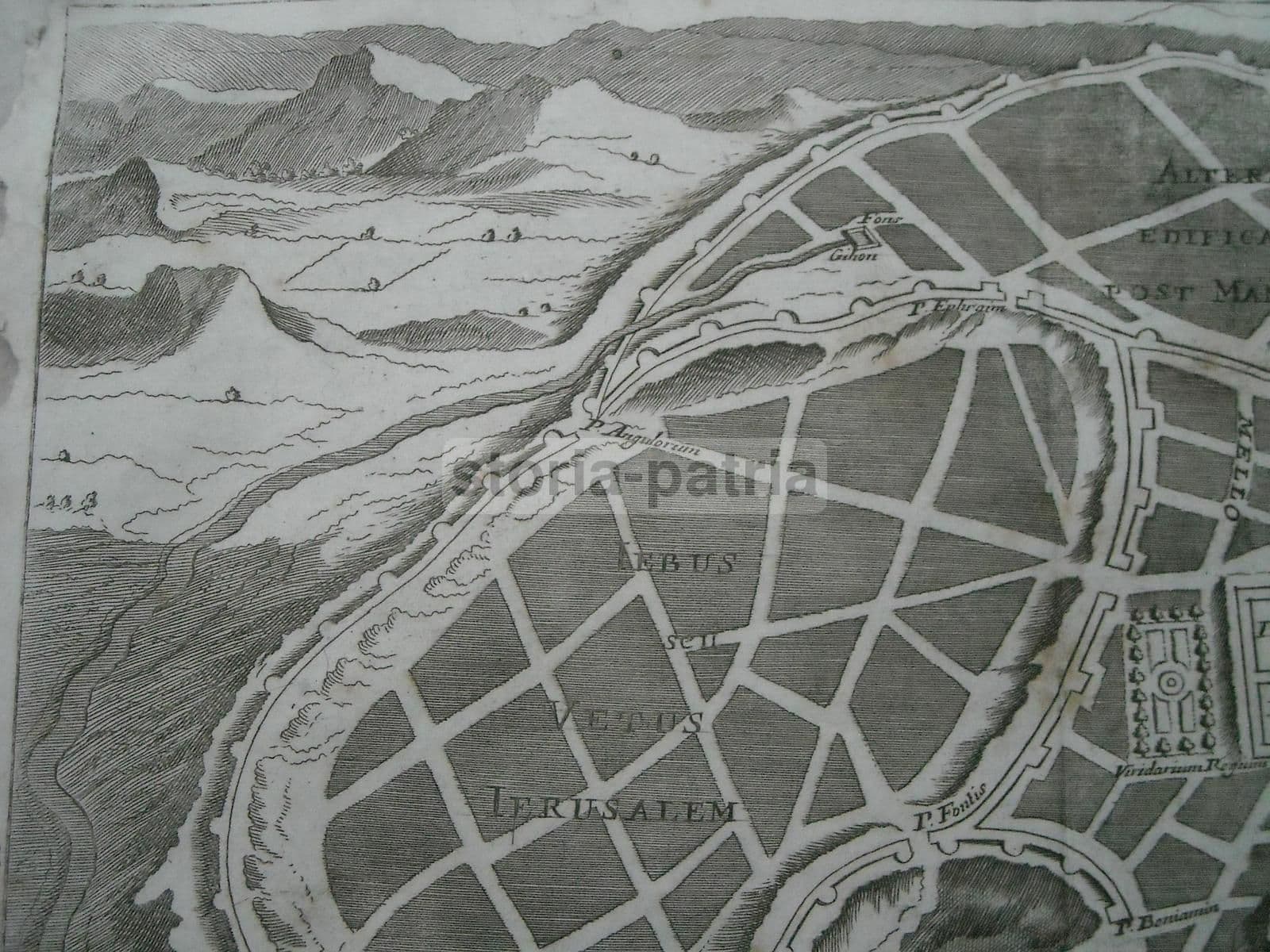 Mappa Topografica Antica Di Gerusalemme, Tempio, Cedron E Calvario, XVIII Secolo