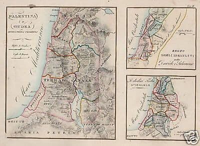 Mappa Antica Della Palestina, Giudea E Canaan Con Il Regno Degli Israeliti (circa 1850)