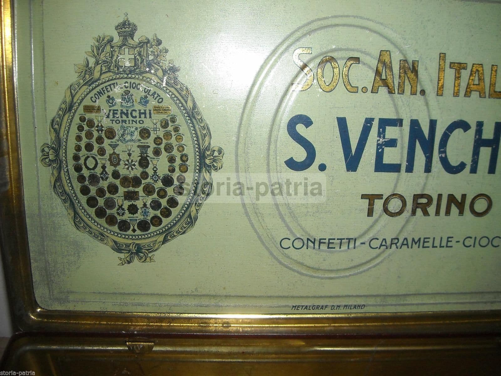 Scatola Pubblicitaria Venchi Torino In Latta Cromolitografata, Anni '30