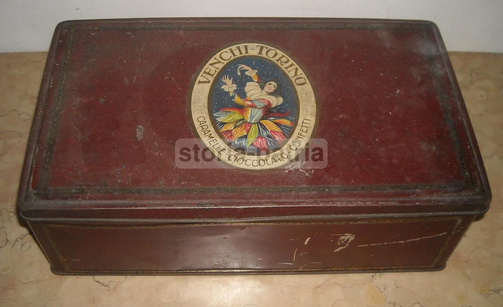 Scatola Pubblicitaria Venchi Torino In Latta Cromolitografata, Anni '30