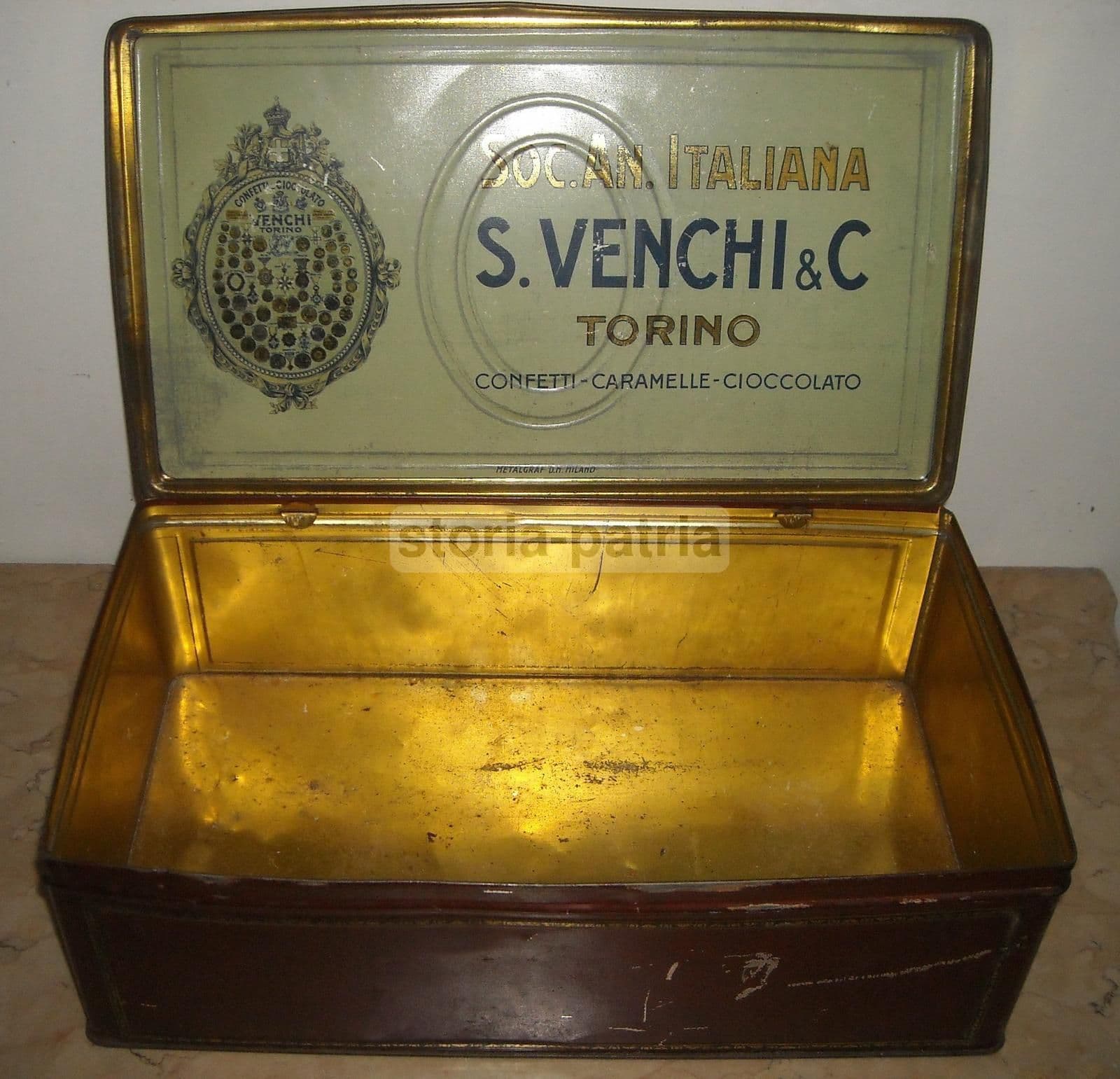 Scatola Pubblicitaria Venchi Torino In Latta Cromolitografata, Anni '30