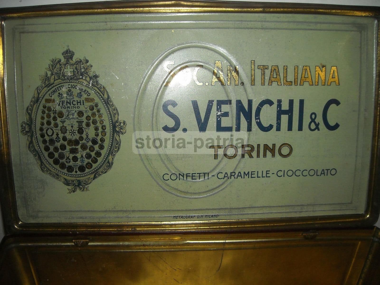 Scatola Pubblicitaria Venchi Torino In Latta Cromolitografata, Anni '30