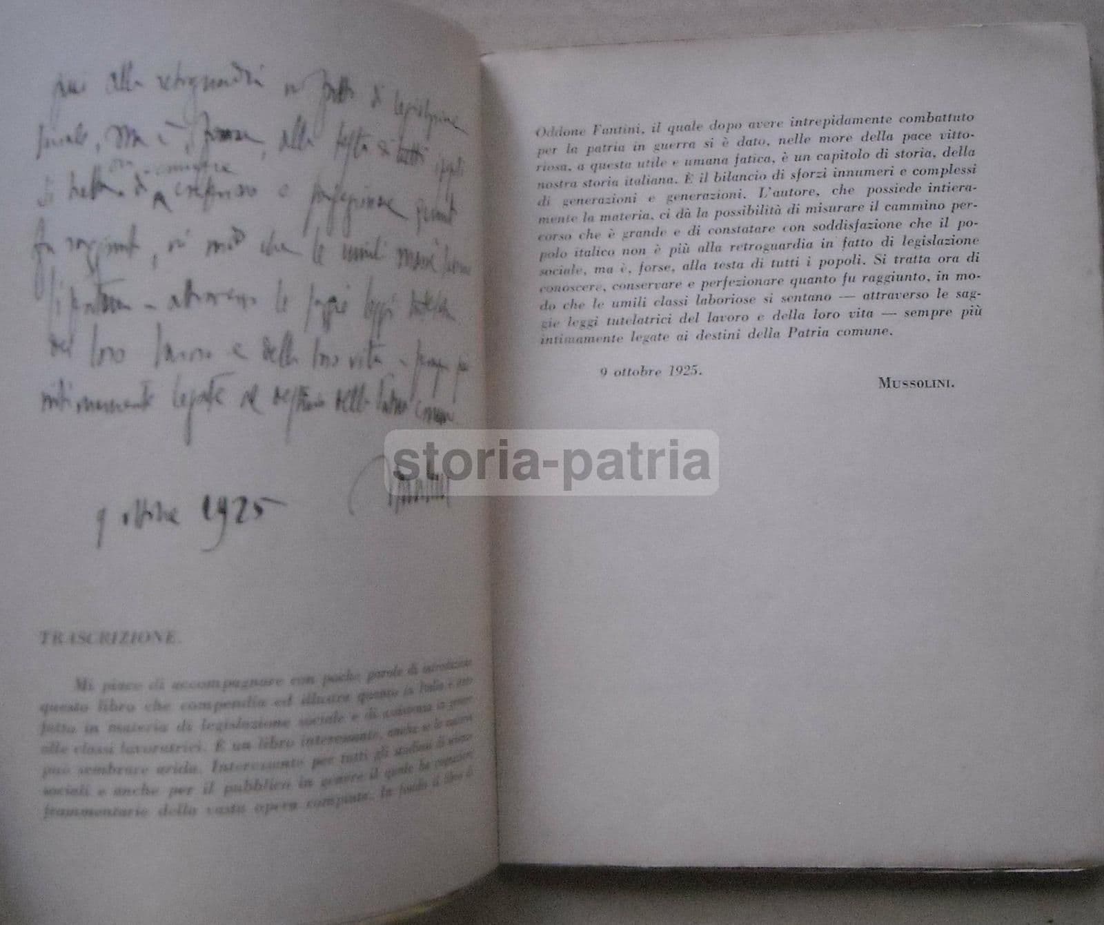 I Diritti Del Lavoro Di Oddone Fantini (1926) Con Prefazione Di Mussolini