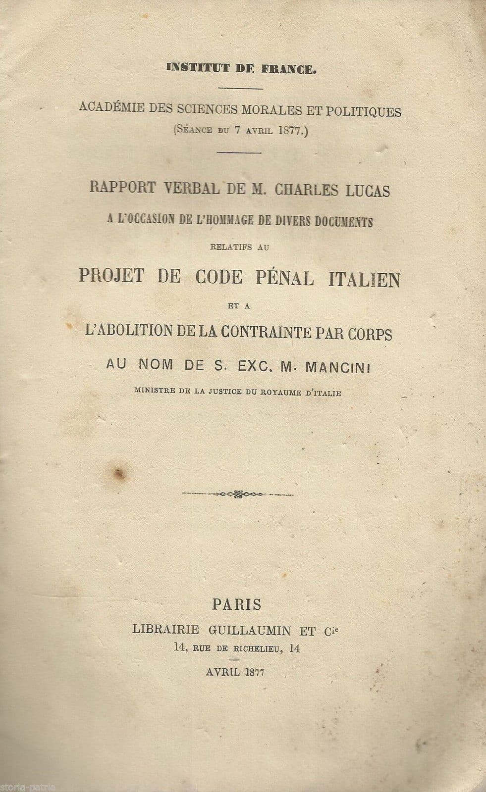 Codice Penale Italiano E Pena Di Morte, Mancini, Lucas, 1877