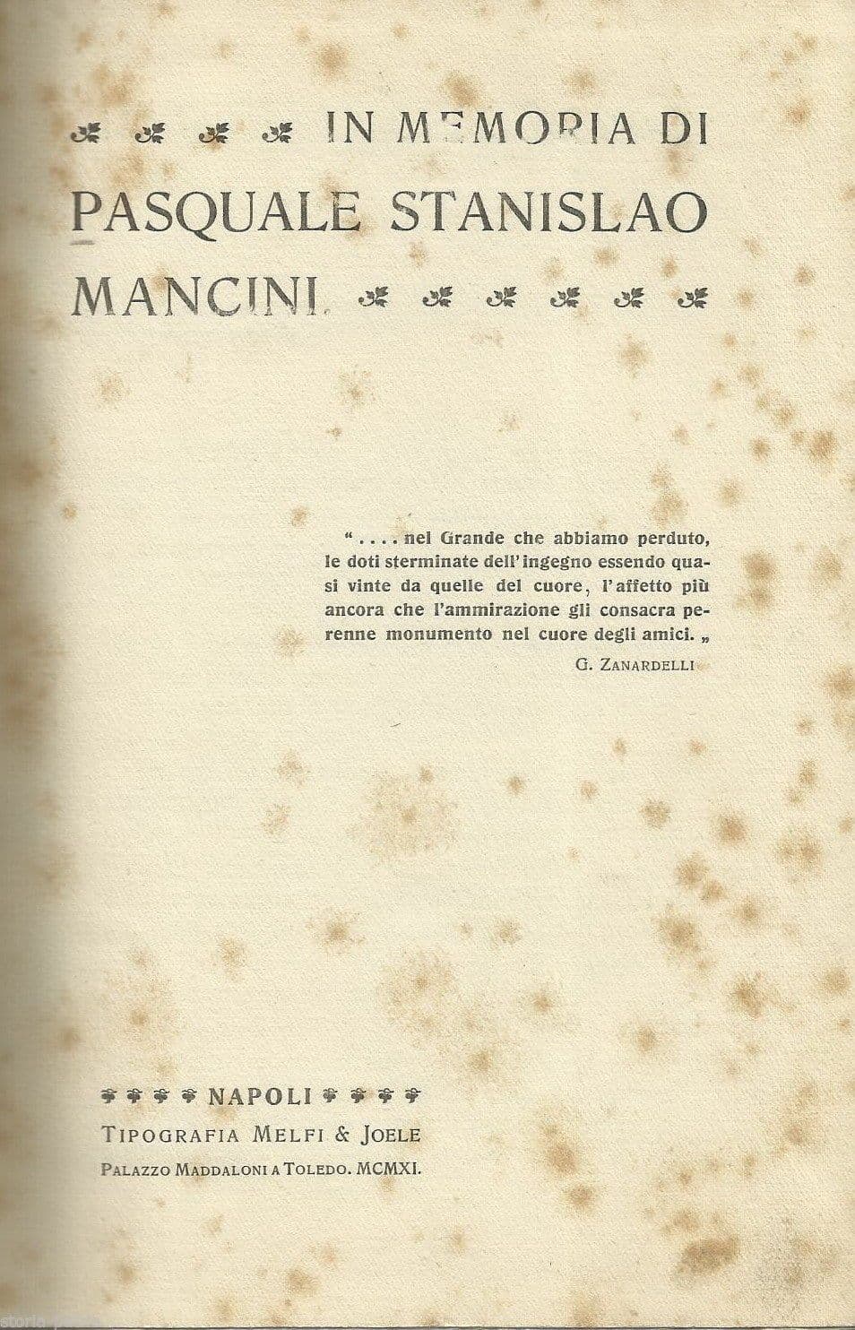 Pasquale Stanislao Mancini: Memoria Bio Bibliografica, 1911