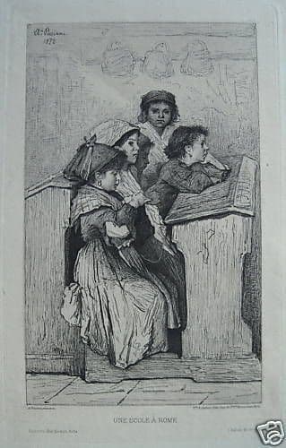 Antonio Piccinni: Une École À Rome, 1879. Acquaforte Originale