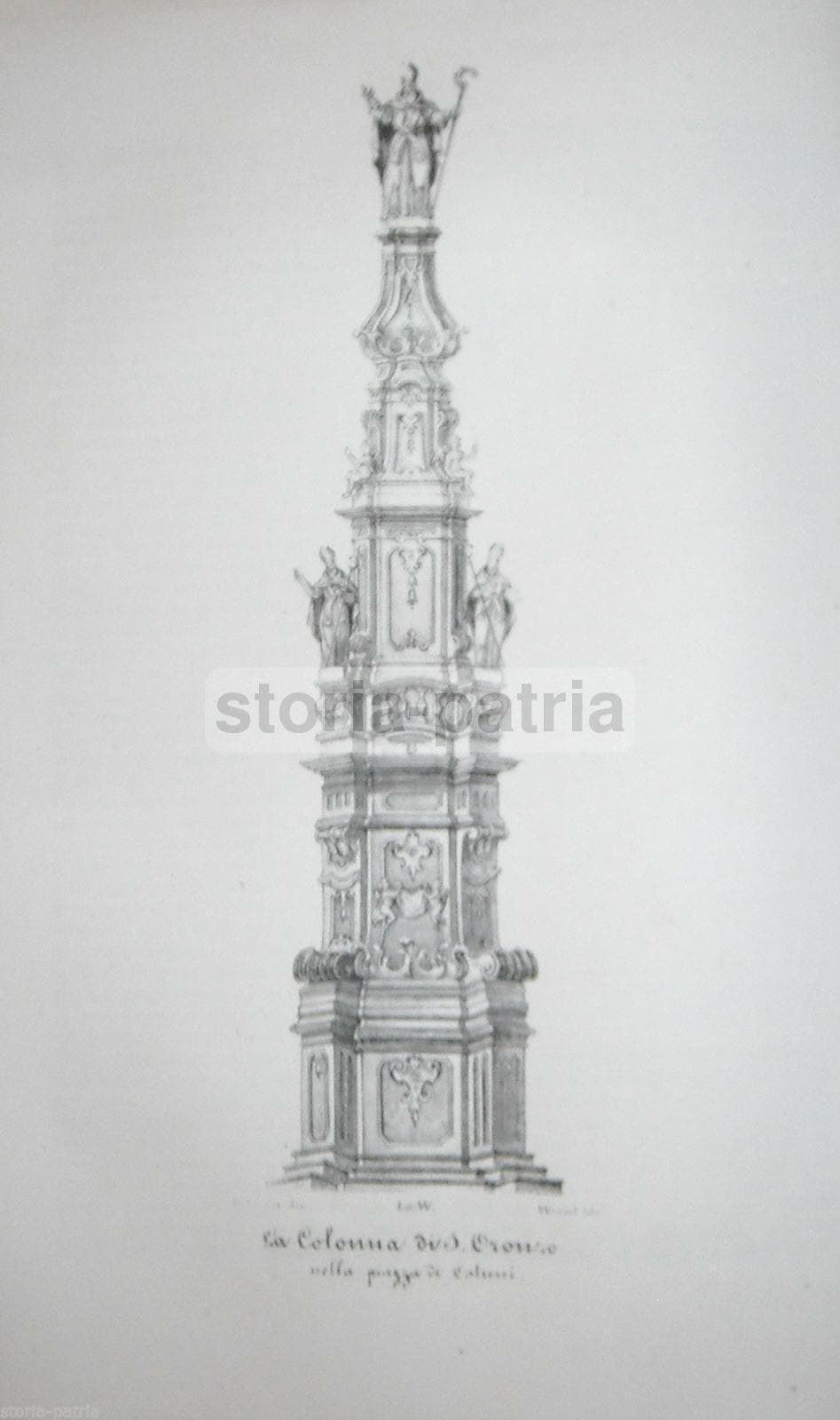 Litografia Antica Della Colonna Di Sant'Oronzo A Ostuni, Wenzel, 1840