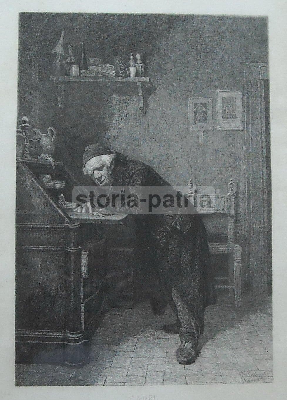 Incisione Originale Antonio Piccinni L'Avaro 1878 Trani Puglia