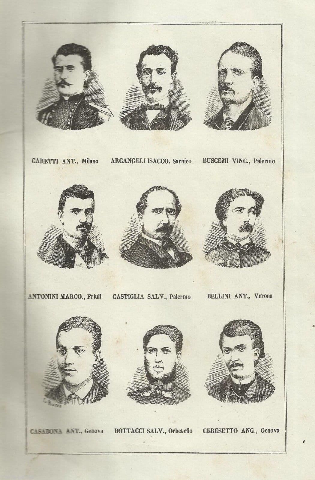 Ritratti Garibaldini, Stampa Antica Del Risorgimento Italiano, 1876