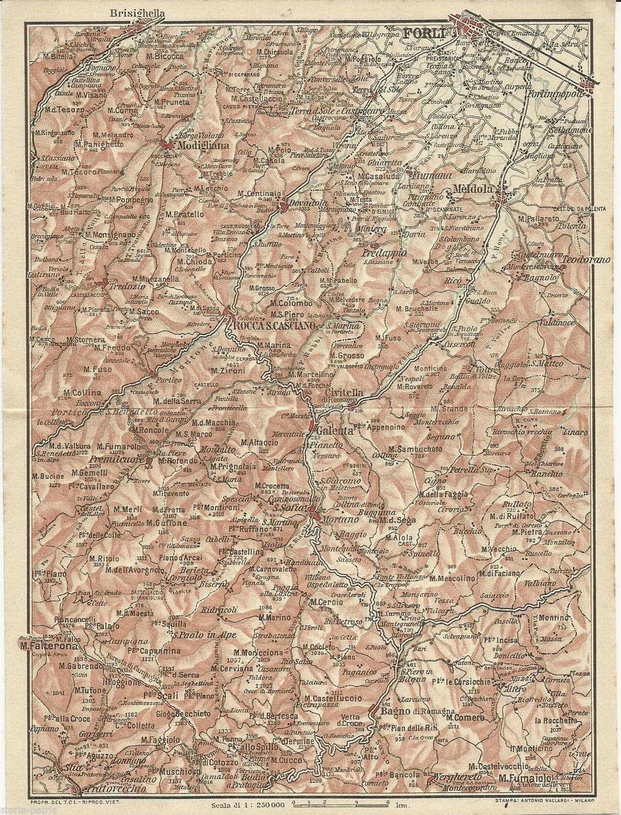 Mappa Antica Della Romagna: Valli Tra Lamone E Savio (Forlì, Brisighella, Meldola)