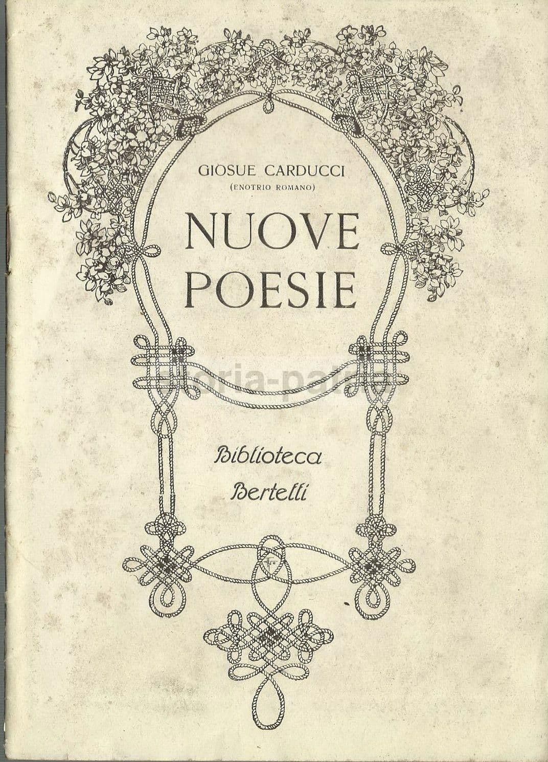 Carducci: Nuove Poesie. Pubblicità Bertelli Profumeria Liberty, 1900
