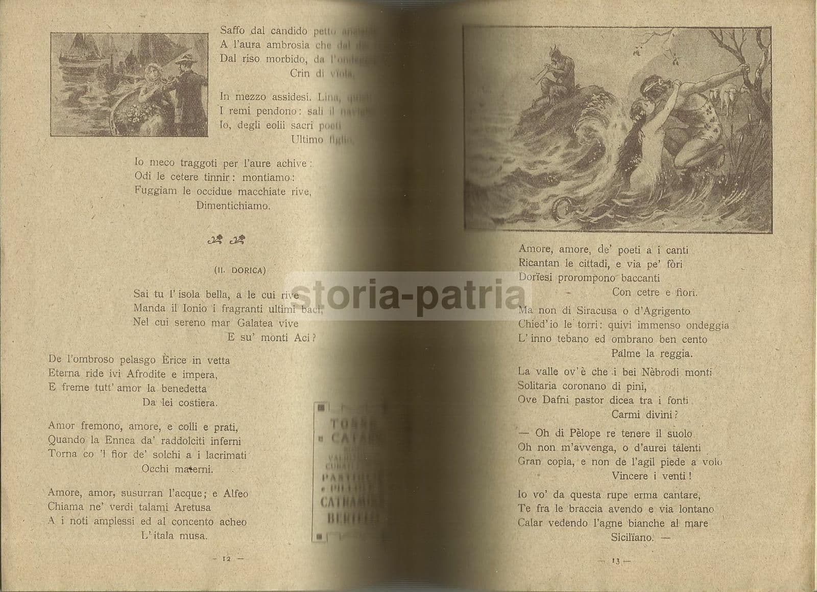 Carducci: Nuove Poesie. Pubblicità Bertelli Profumeria Liberty, 1900