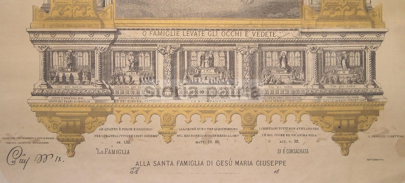 Stampa Devozionale Santa Famiglia Con Vignette Vita Di Gesù, XIX Secolo