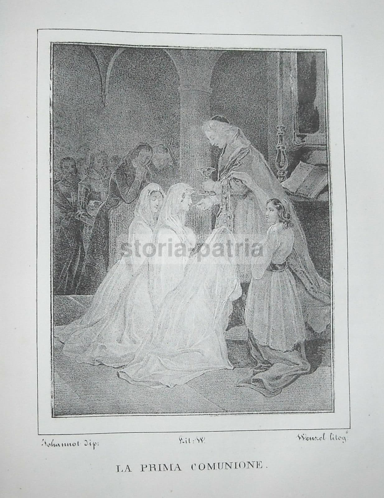 Antica Litografia Napoletana: La Prima Comunione, Wenzel 1840