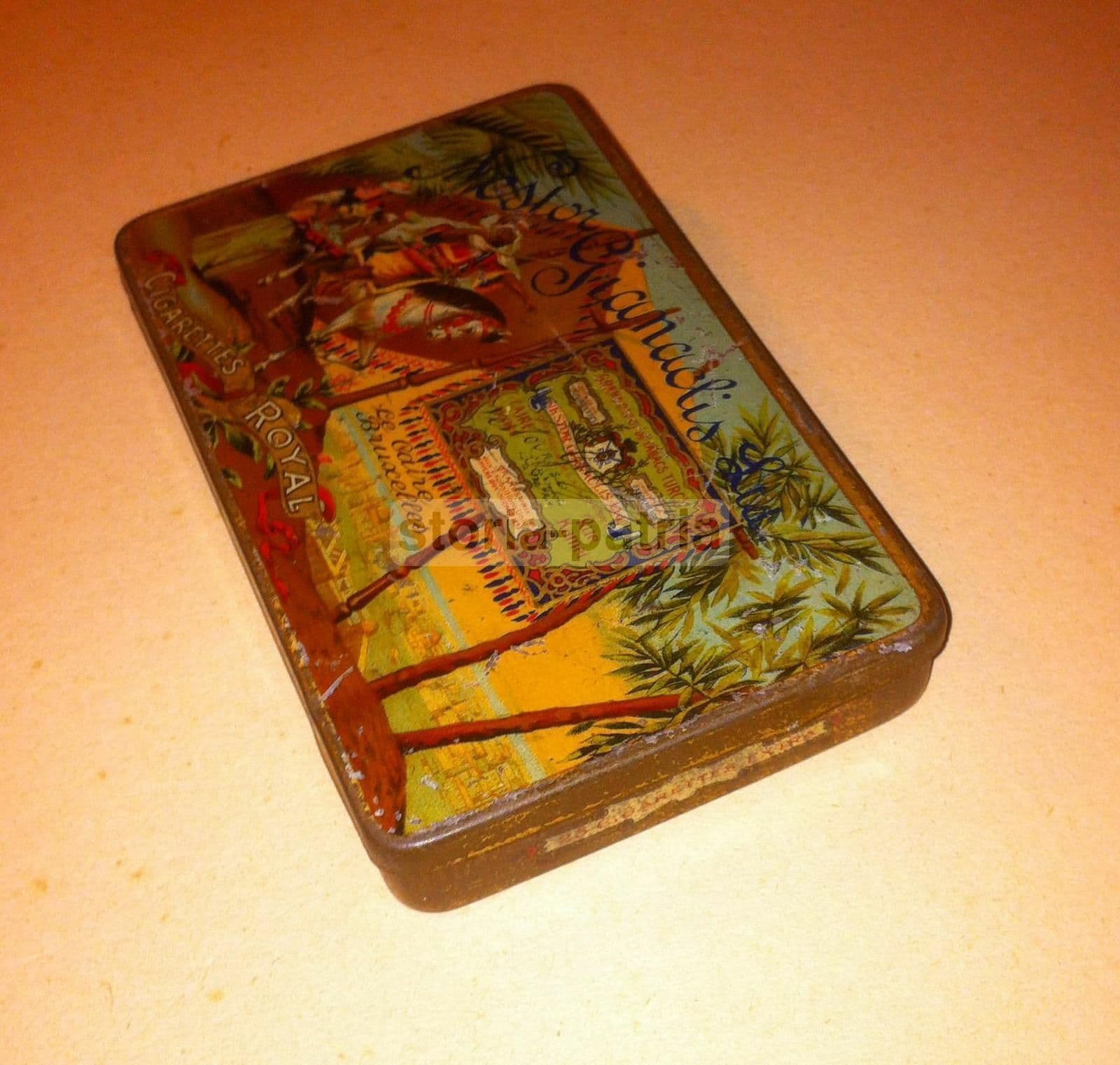 Scatola In Latta Per Sigarette Nestor Gianaclis Cairo Bruxelles, 1920 Circa