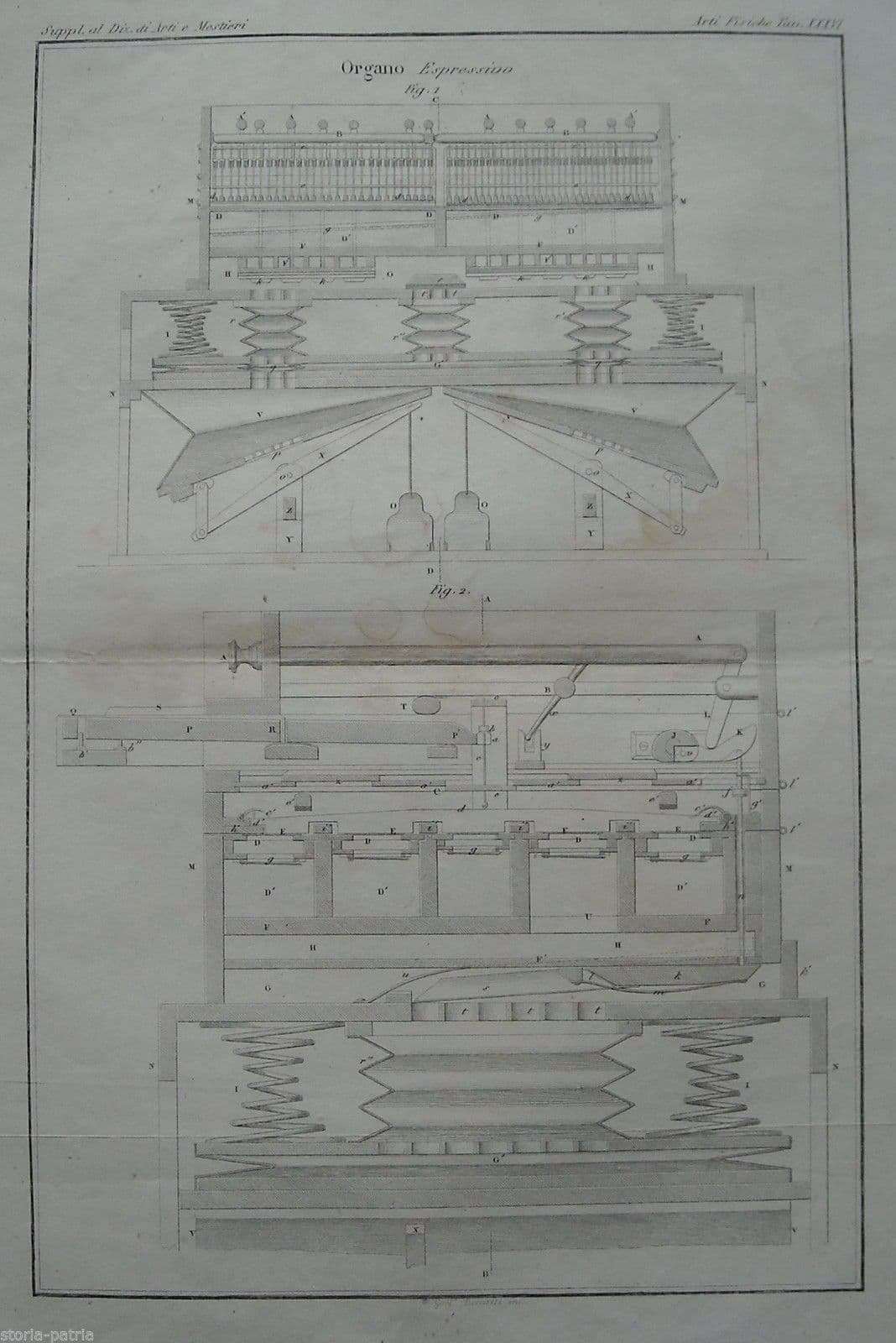 Incisione Antica Organo Espressivo, Gaetano Bonatti, 1850 Circa