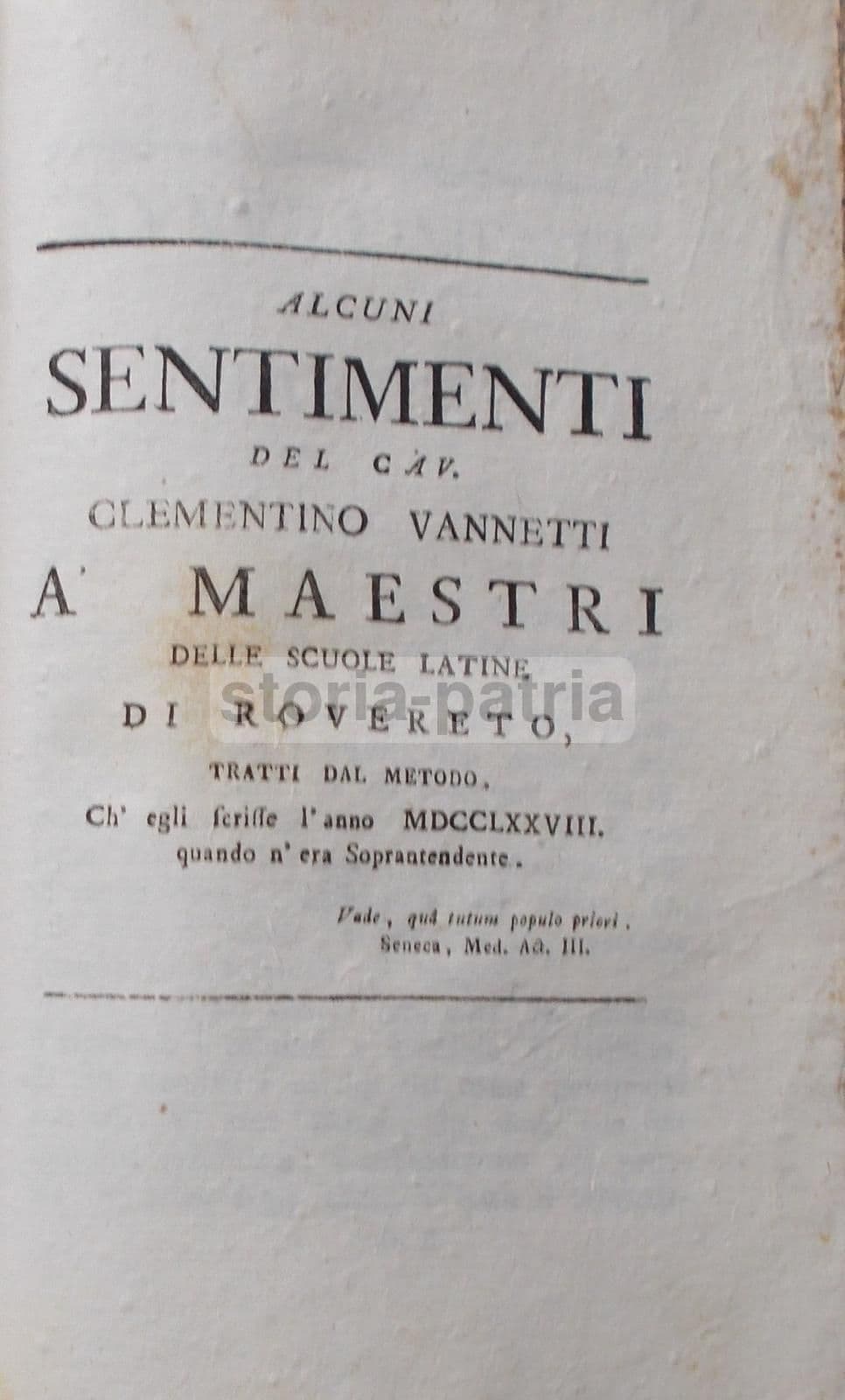Clementino Vannetti: Alcuni Sentimenti Ai Maestri Delle Scuole Latine Di Rovereto