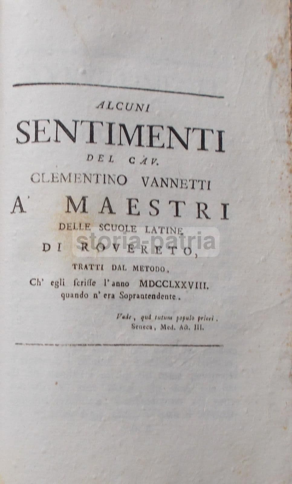 Clementino Vannetti: Alcuni Sentimenti Ai Maestri Delle Scuole Latine Di Rovereto