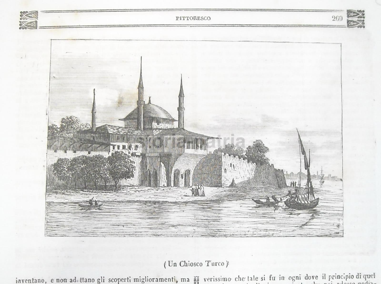 Chiosco Turco Incisione Antica Originale '800 Da Omnibus Pittoresco