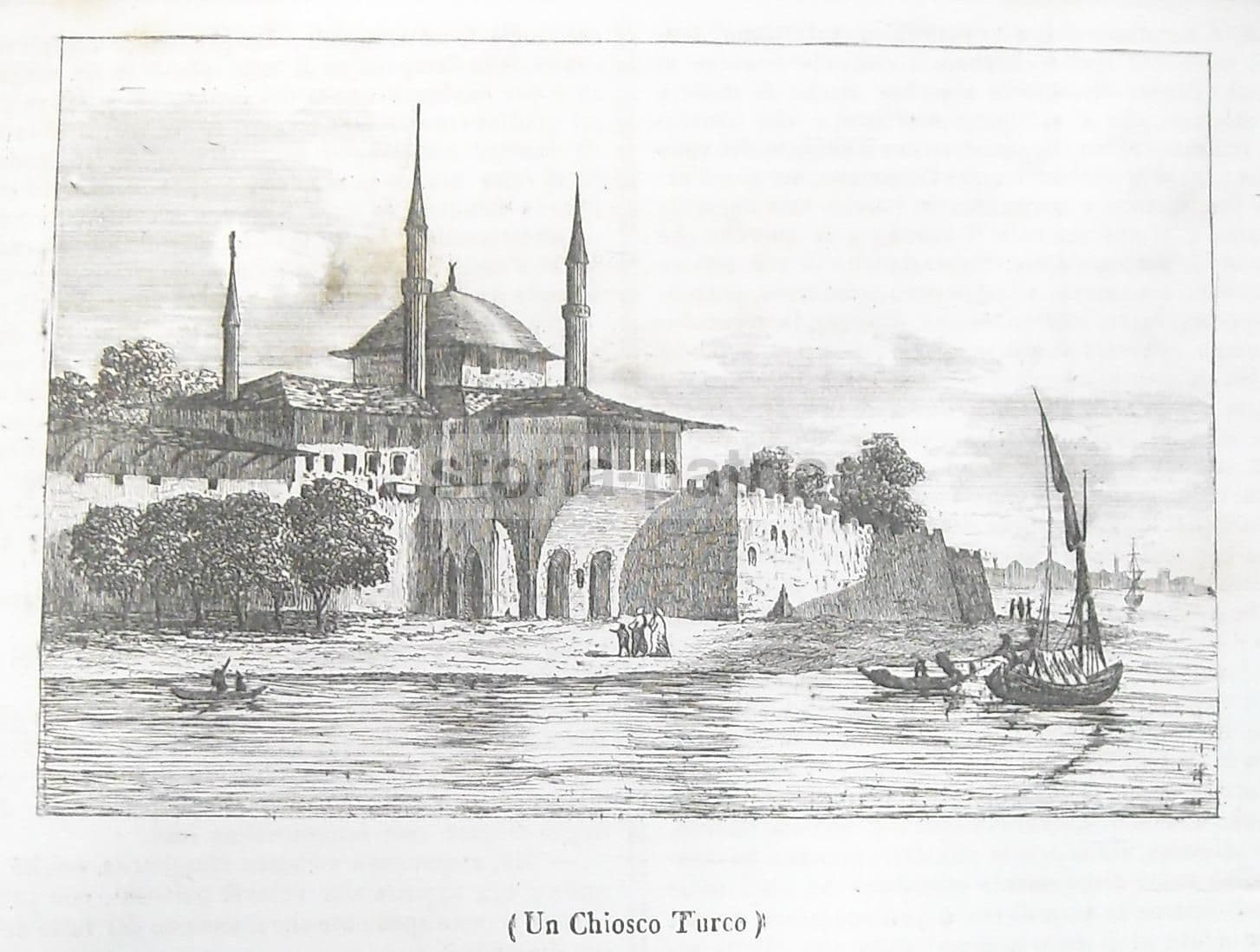 Chiosco Turco Incisione Antica Originale '800 Da Omnibus Pittoresco