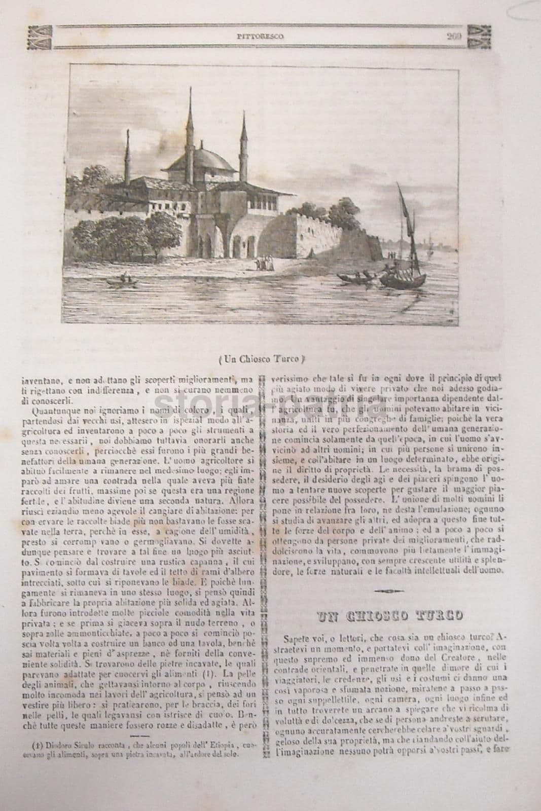 Chiosco Turco Incisione Antica Originale '800 Da Omnibus Pittoresco