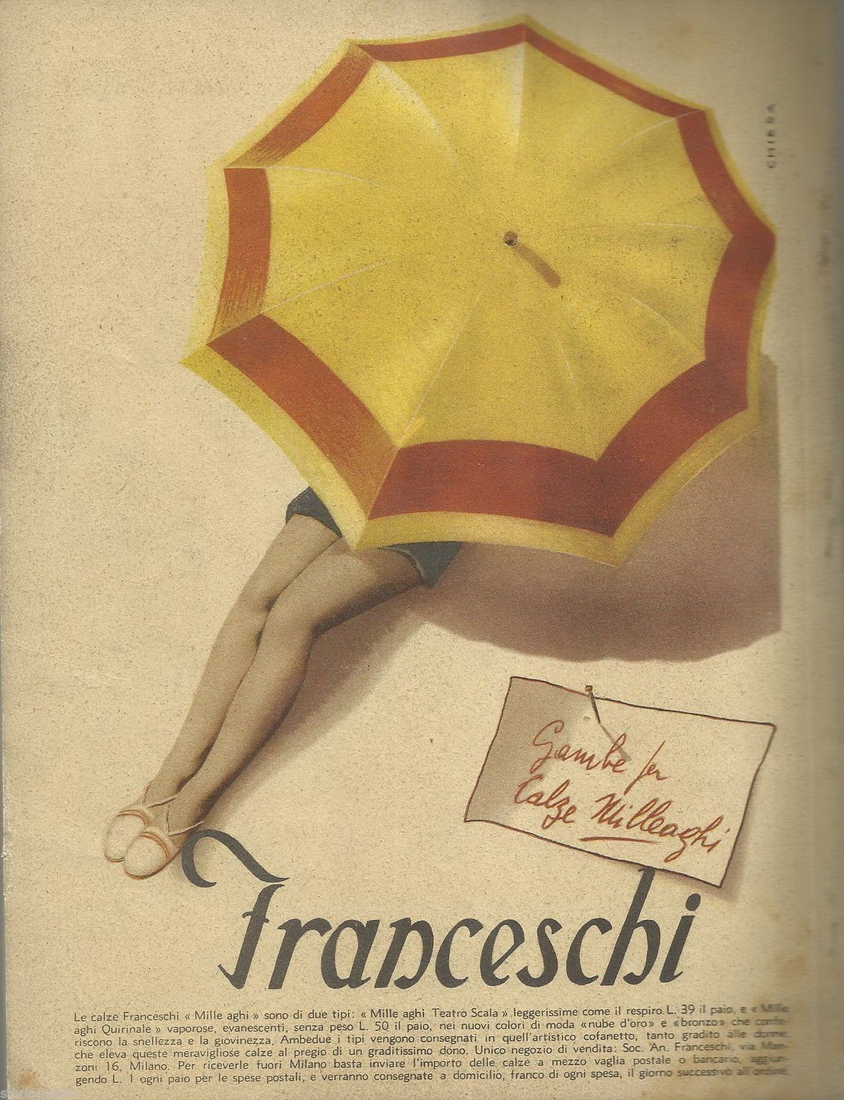 Pubblicità Vintage Calze Franceschi Chiesa Teatro Scala Milano