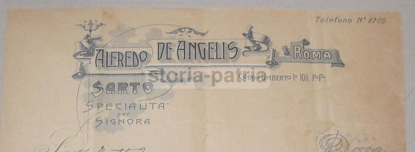 Carta Intestata Sartoria De Angelis, Roma 1905