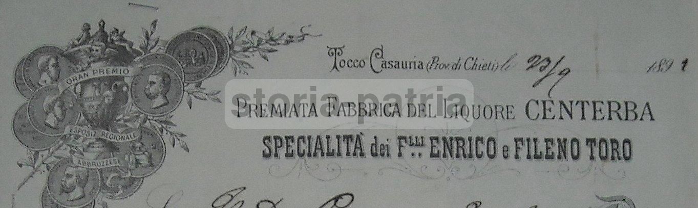 Carta Intestata Liquore Centerba F.lli Toro Tocco Casauria 1892