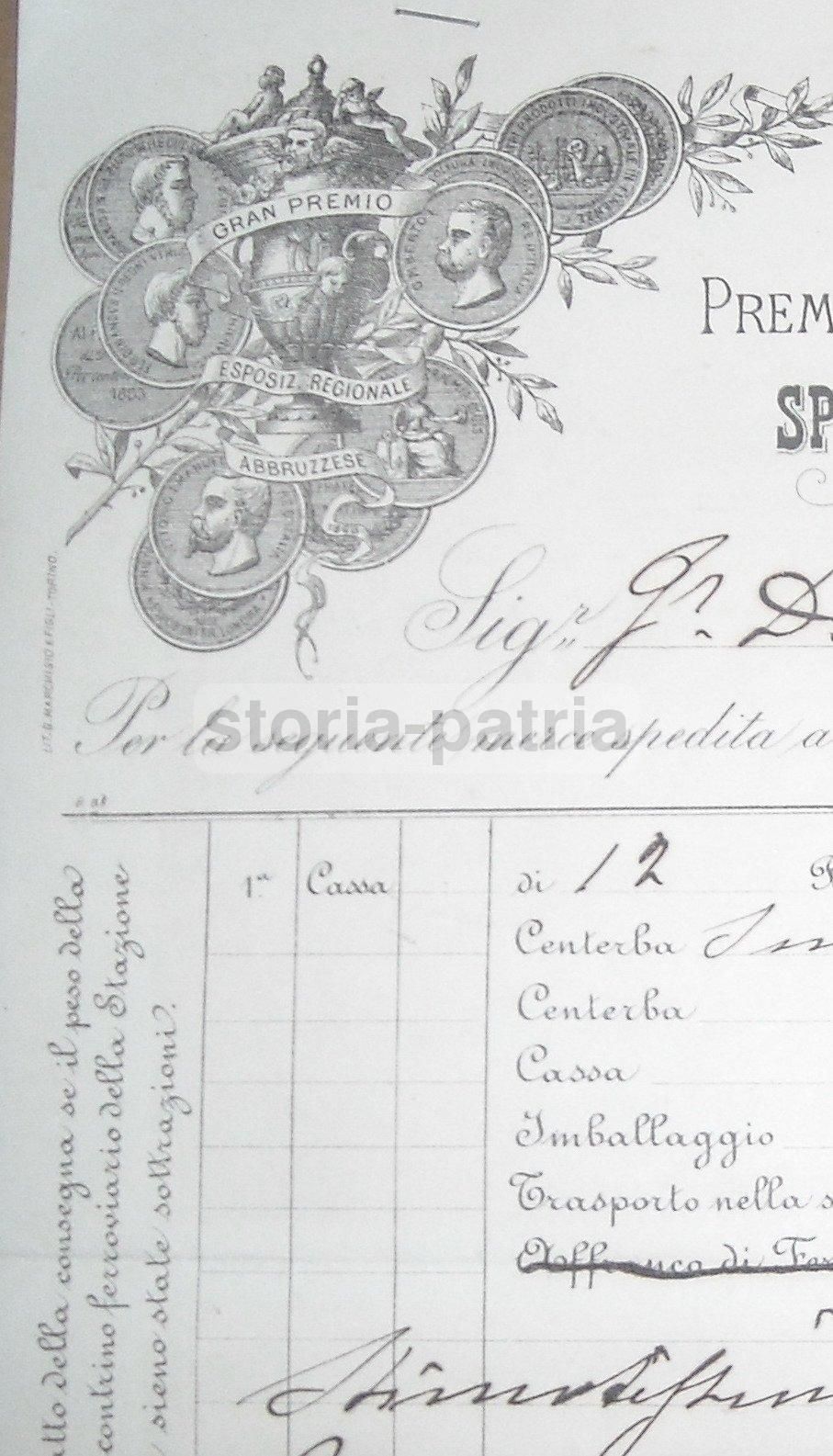 Carta Intestata Liquore Centerba F.lli Toro Tocco Casauria 1892
