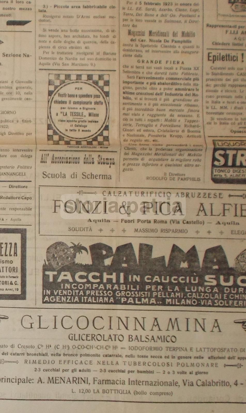 Giornale Aternina L'Aquila, Febbraio 1923, Cronaca Abruzzo