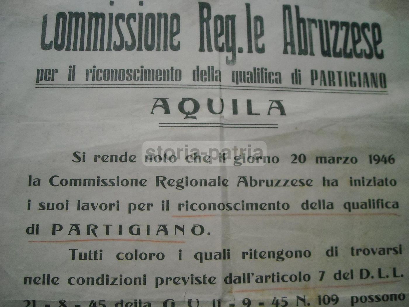 Manifesto Partigiano ANPI L'Aquila Abruzzo 1946 Antifascismo