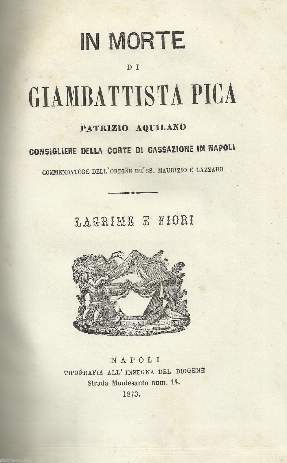 In Morte Di Giambattista Pica, 1873 Napoli Diogene, Abruzzo, Aquila