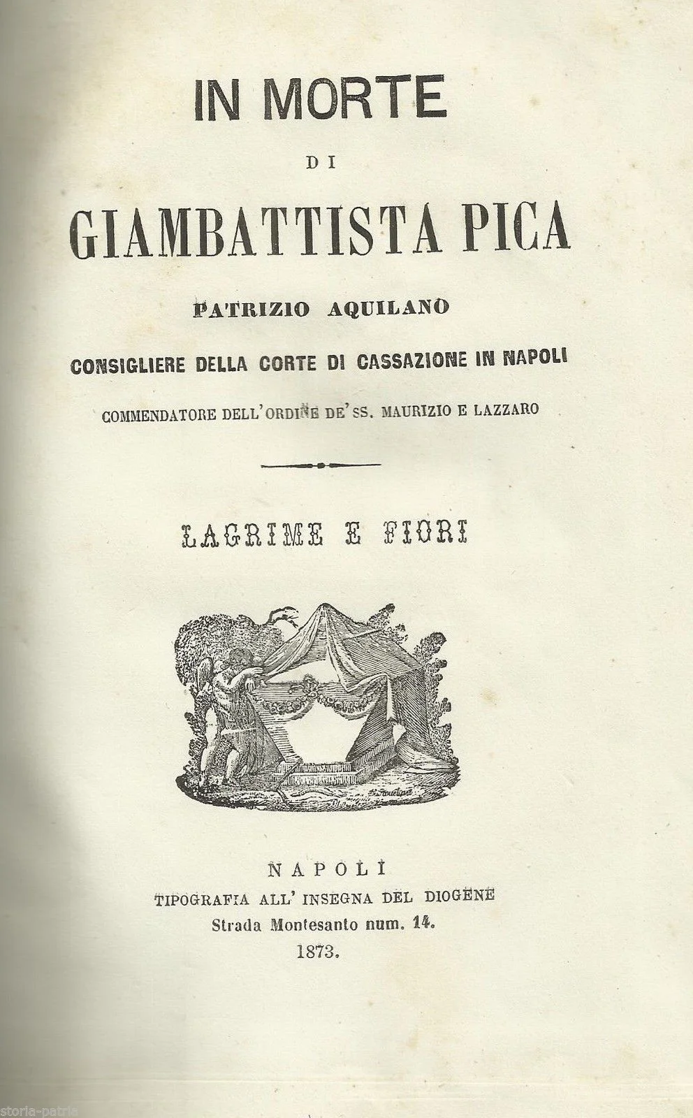 In Morte di Giambattista Pica, 1873 Napoli Diogene, Abruzzo, Aquila