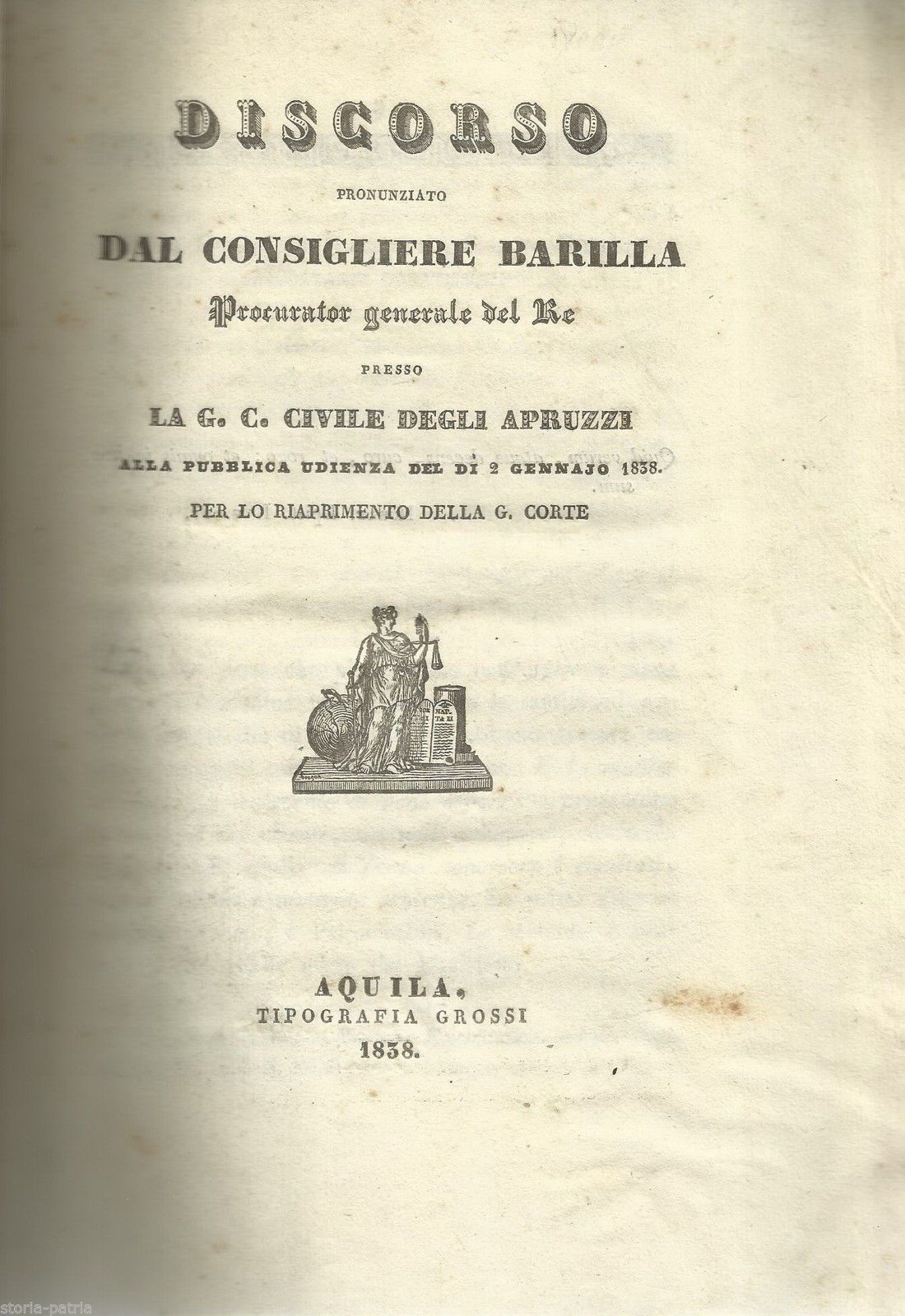 Discorso Del Procuratore Barilla Per La Riapertura Della Corte Civile Degli Abruzzi, 1838