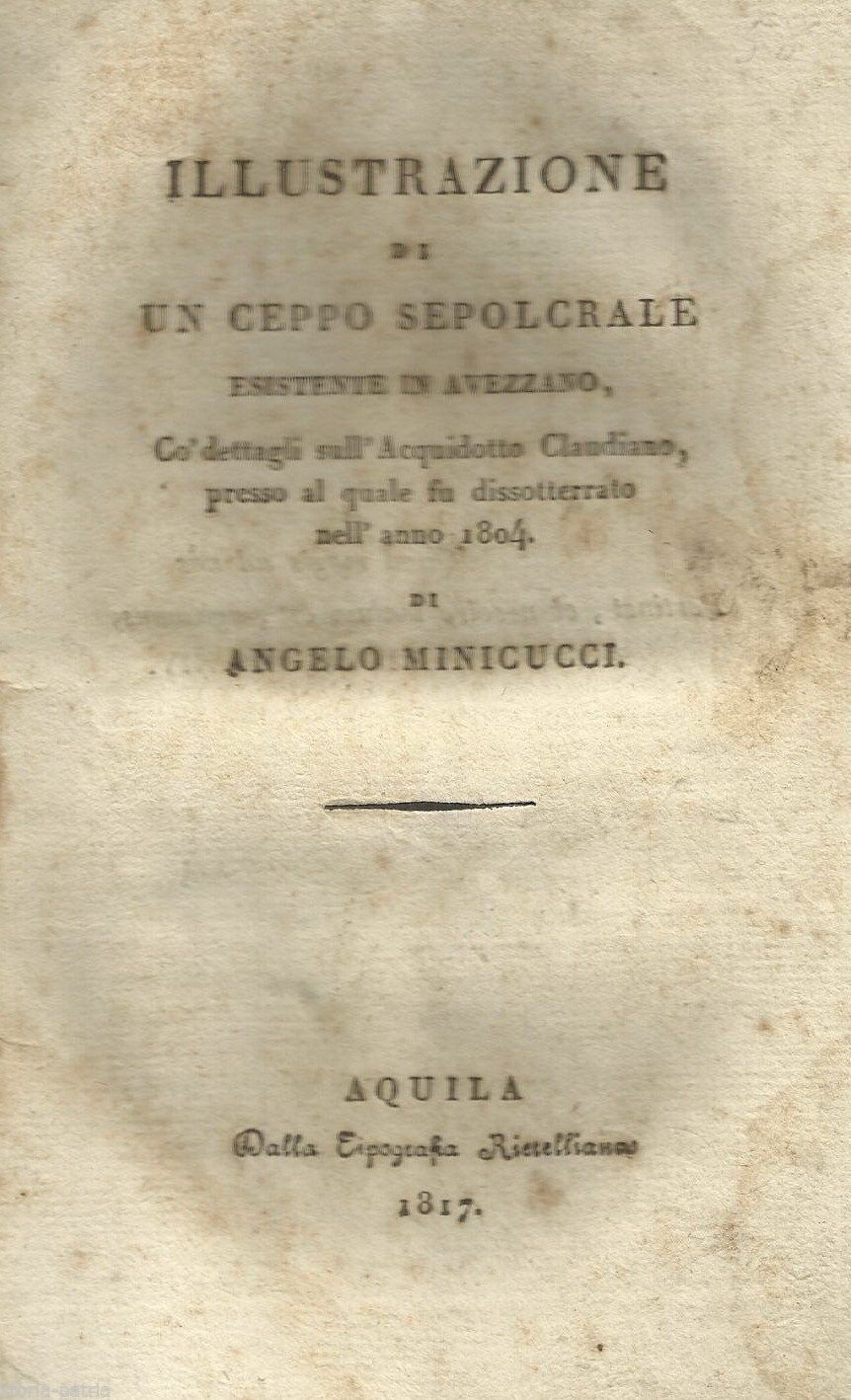 Minicucci, Ceppo Sepolcrale Di Avezzano E Acquedotto Claudiano, 1817
