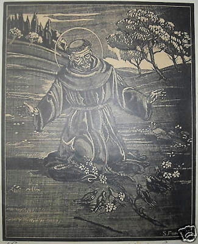 Xilografia San Francesco Predica Agli Uccelli, Salvatore Fumo, 1930
