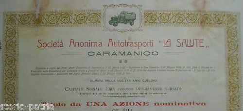 Azione Società Autotrasporti La Salute Caramanico, 1922, Abruzzo