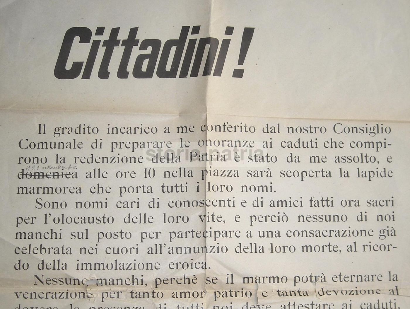 Manifesto Lapide Caduti Grande Guerra Torino Di Sangro 1919 Abruzzo
