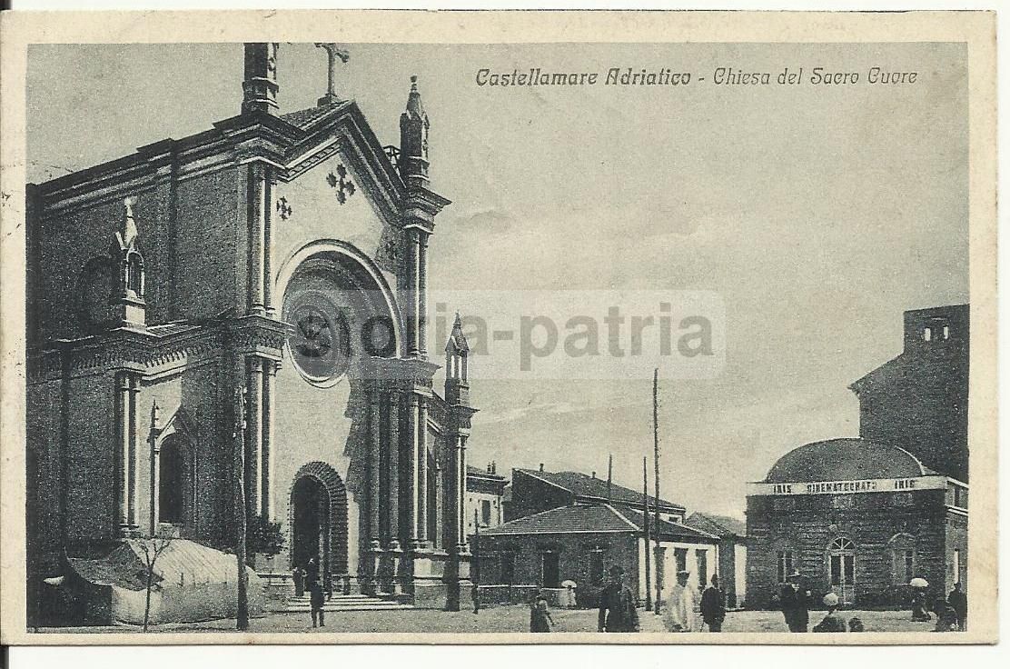 Cartolina Pescara, Chiesa Del Sacro Cuore E Cinematografo Iris, 1918