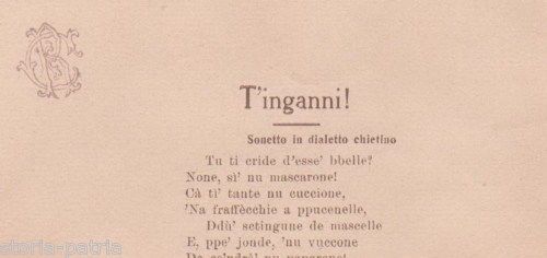 Camillo Razionale, T'Inganni!: Sonetto In Dialetto Chietino, Foglio Volante Fine '800