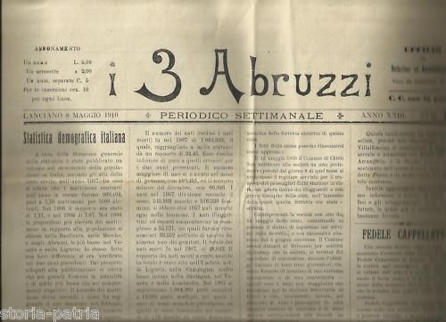 I 3 Abruzzi   Giornale Settimanale Storico, Lanciano (Chieti), 1910