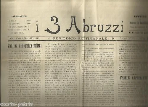 I 3 Abruzzi, Weekly Historical Newspaper, Lanciano (Chieti), 1910