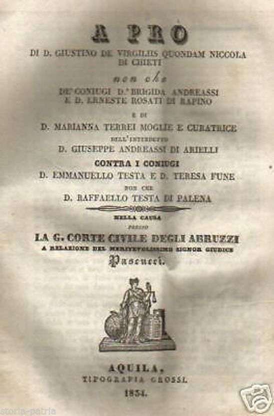 Causa Civile Abruzzo 1834: Chieti, Rapino, Arielli, Palena, L'Aquila