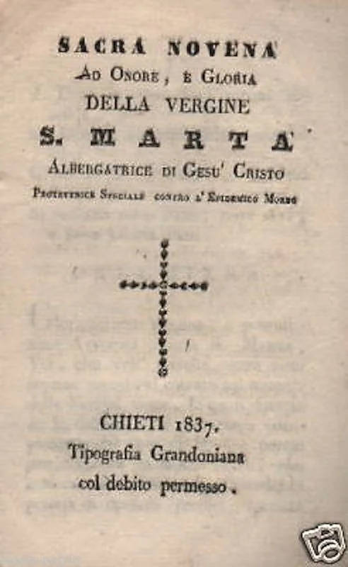 Holy Novena to Saint Martha, Protector Against Cholera. Chieti, 1837