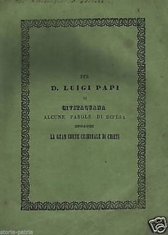 Allegazione Difesa Farmacista Papi Civitaquana Chieti 1856 Rara
